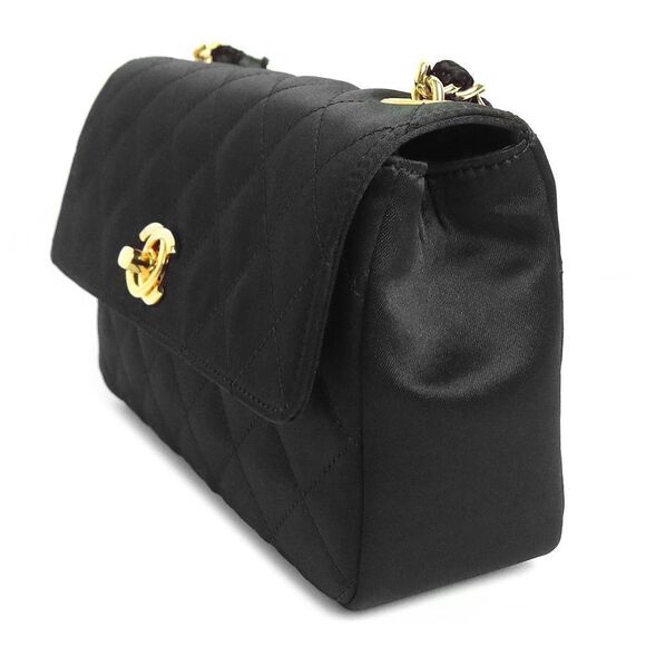 Chanel Satin Matelasse Single Chain Shoulder Bag Crossbody Black - Picture 3 of 11